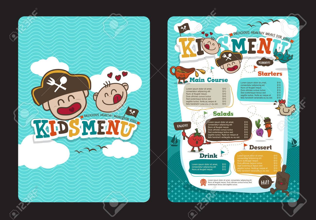 cute colorful kids meal menu template with pirate cartoon royalty free kids menu template