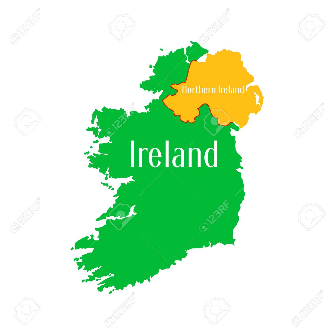 Map Of Ireland With Border On A White Background Map Of Ireland With The Border Between Northern  Ireland And The Republic. The Two Primary Colors Are Orange And Green.  Royalty Free Svg, Cliparts, Vectors, And Stock Illustration.