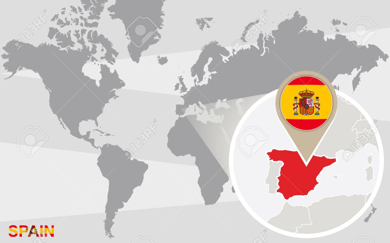 mapa de españa en el mundo Mapa Del Mundo Con España Ampliada. Bandera Y Mapa De España mapa de españa en el mundo Mapa Del Mundo Con España Ampliada. Bandera Y Mapa De España