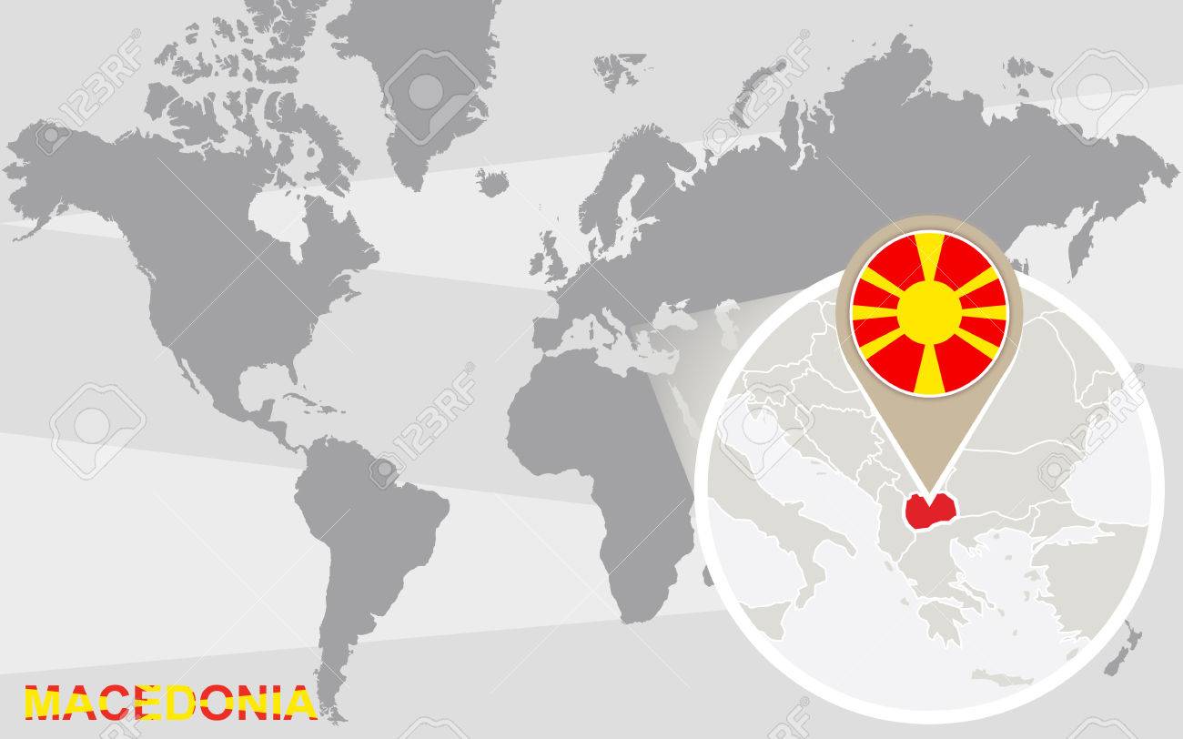 carte du monde macedoine Carte Du Monde Avec La Macédoine Agrandie. Drapeau Macédoine Et La 