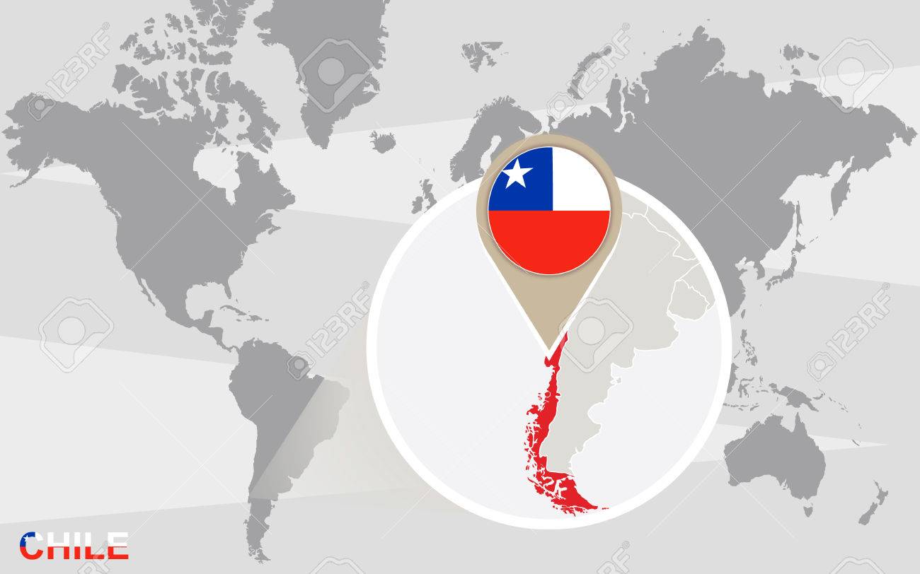 世界地図拡大チリに チリの国旗と地図 のイラスト素材 ベクタ Image