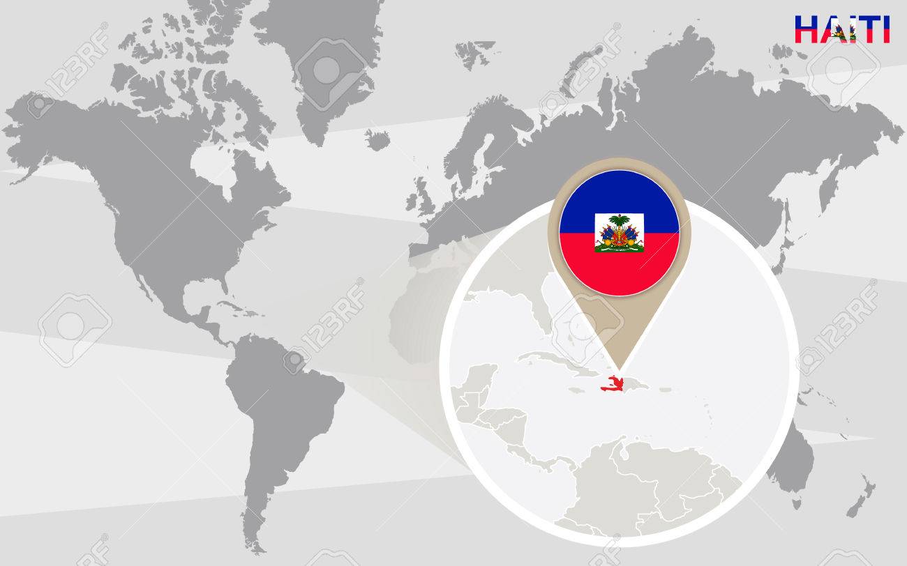 vector world map with magnified haiti haiti flag and map