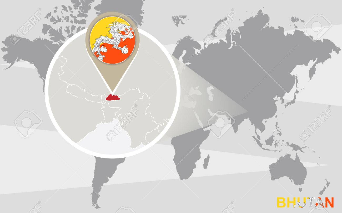 世界地図拡大ブータンに ブータンの国旗と地図 のイラスト素材 ベクタ Image 世界地図拡大ブータンに ブータンの国旗と地図 のイラスト素材 ベクタ Image