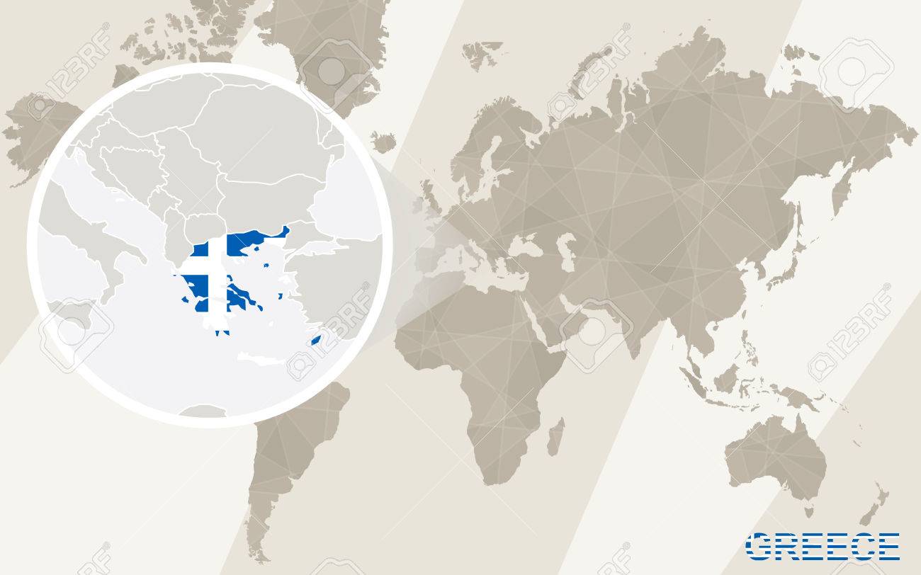 ギリシャのマップとフラグをズームします 世界地図 のイラスト素材 ベクタ Image