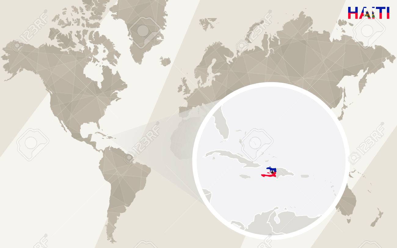 vector zoom on haiti map and flag world map