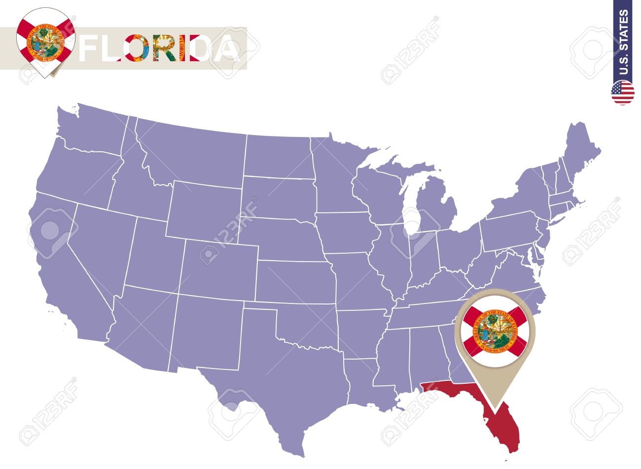 フロリダ州立大学米国の地図 フロリダ州の旗 地図 米国の州 のイラスト素材 ベクタ Image