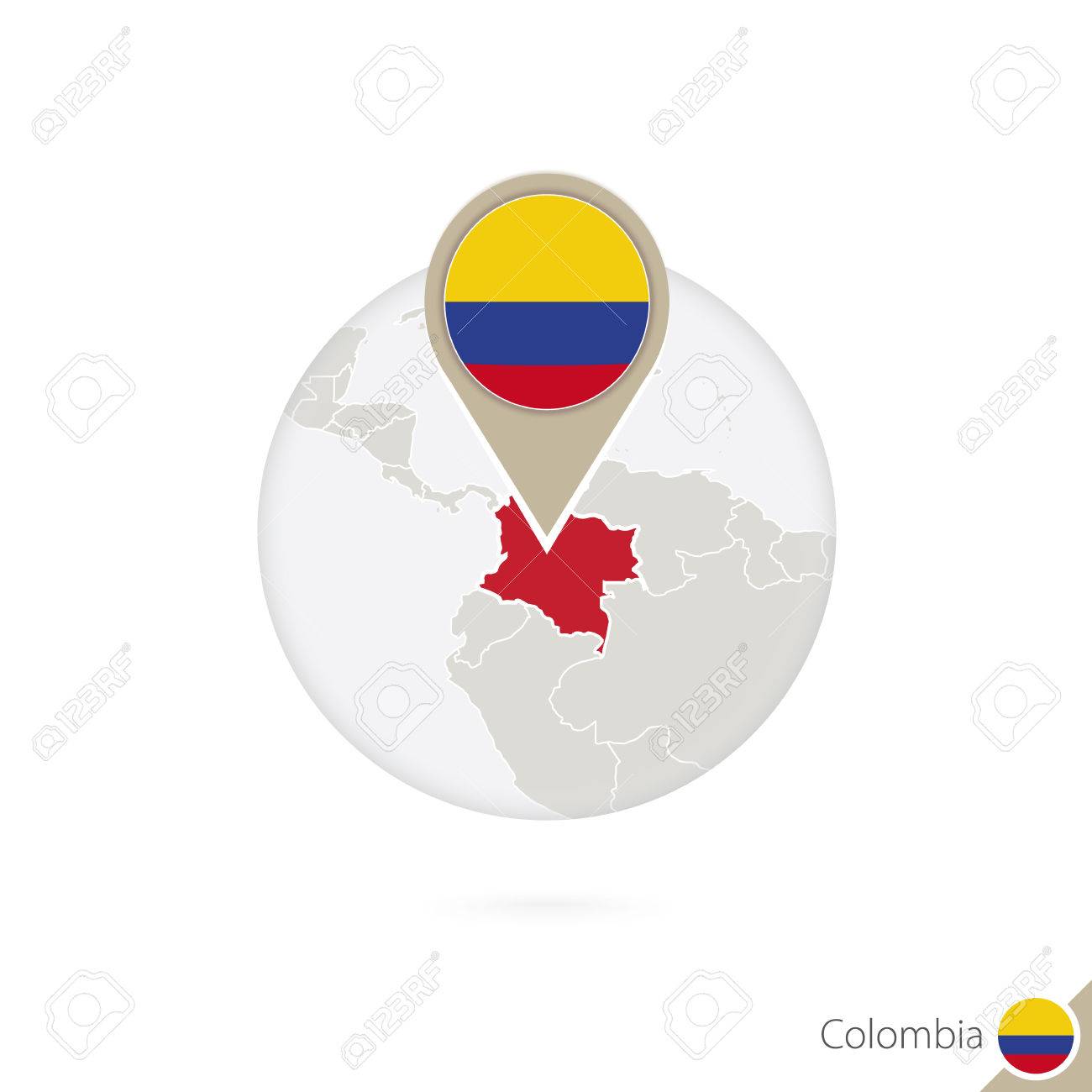 Colombia map and flag in circle. Map of Colombia, Colombia flag pin. Map of Colombia in the style of the globe. Vector Illustration. - 55212161 Colombia map and flag in circle. Map of Colombia, Colombia flag pin. Map of Colombia in the style of the globe. Vector Illustration. - 55212161
