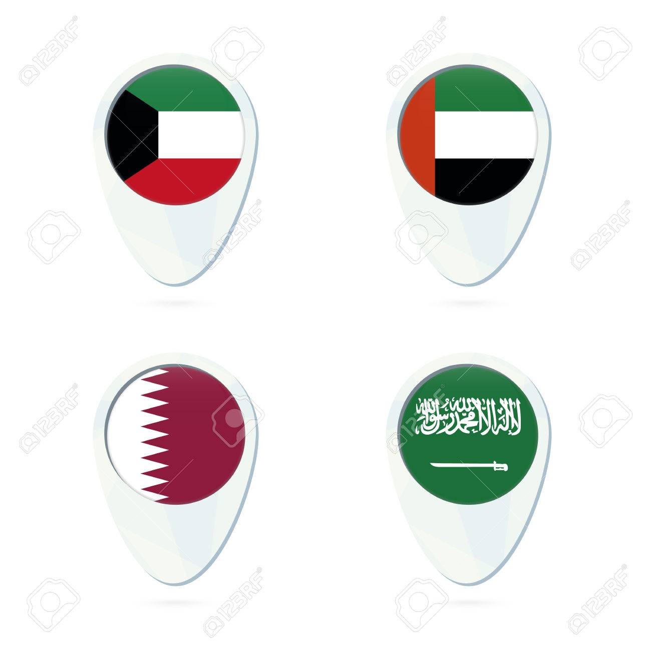Kuwait And Qatar Map Kuwait, United Arab Emirates, Qatar, Saudi Arabia Flag Location Map Pin  Icon. Vector Illustration. Royalty Free Svg, Cliparts, Vectors, And Stock  Illustration. Image 58507100.