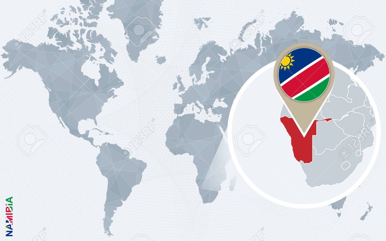 拡大ナミビアで抽象的な青い世界地図 ナミビアの国旗と地図 ベクトルの図 のイラスト素材 ベクタ Image