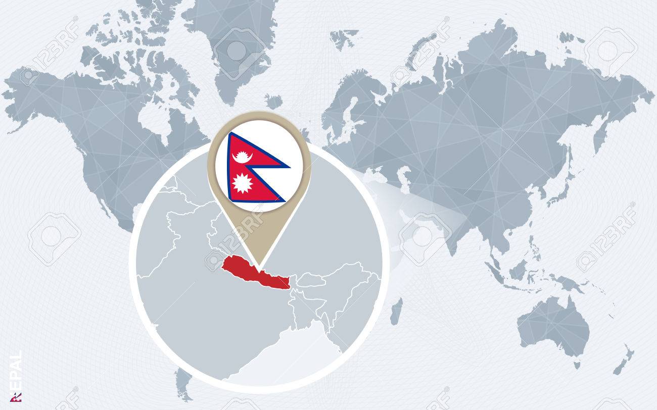 拡大ネパールと抽象的な青い世界地図 ネパールの旗 地図 ベクトルの図 のイラスト素材 ベクタ Image 6106
