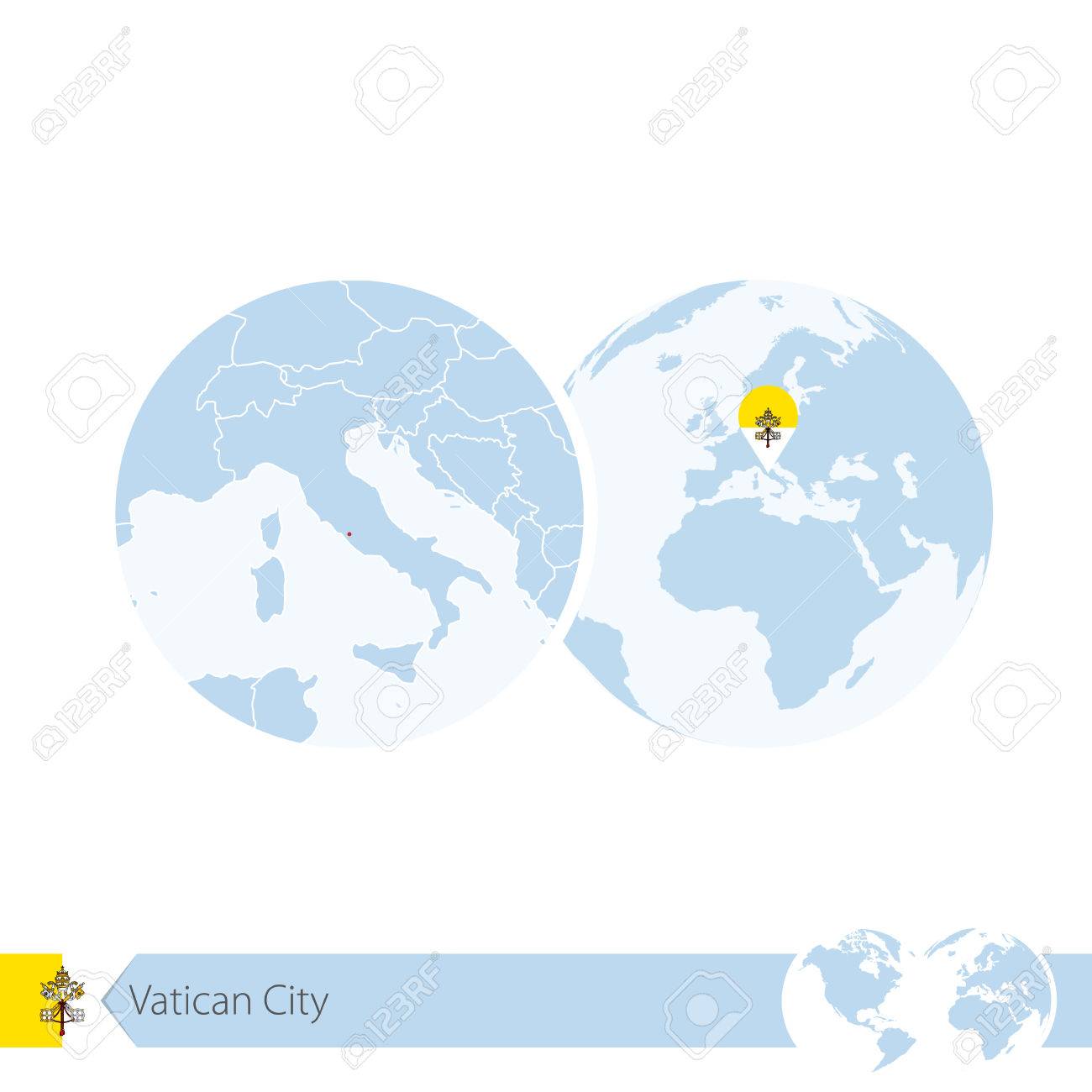 フラグとバチカン市国の地域の地図を地球儀にバチカン市国 フラグとバチカン市国の地域の地図を地球儀にバチカン市国