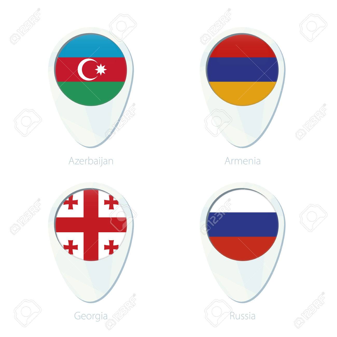 アゼルバイジャン アルメニア グルジア ロシア国旗場所地図ピン アイコン ロシア アゼルバイジャン フラグ アルメニア ジョージア州旗旗旗します ベクトルの図 のイラスト素材 ベクタ Image