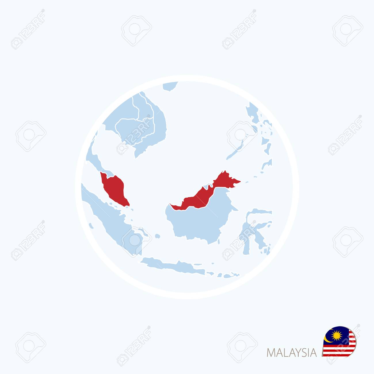 Map Icon Of Malaysia. Blue Map Of Asia With Highlighted Malaysia 