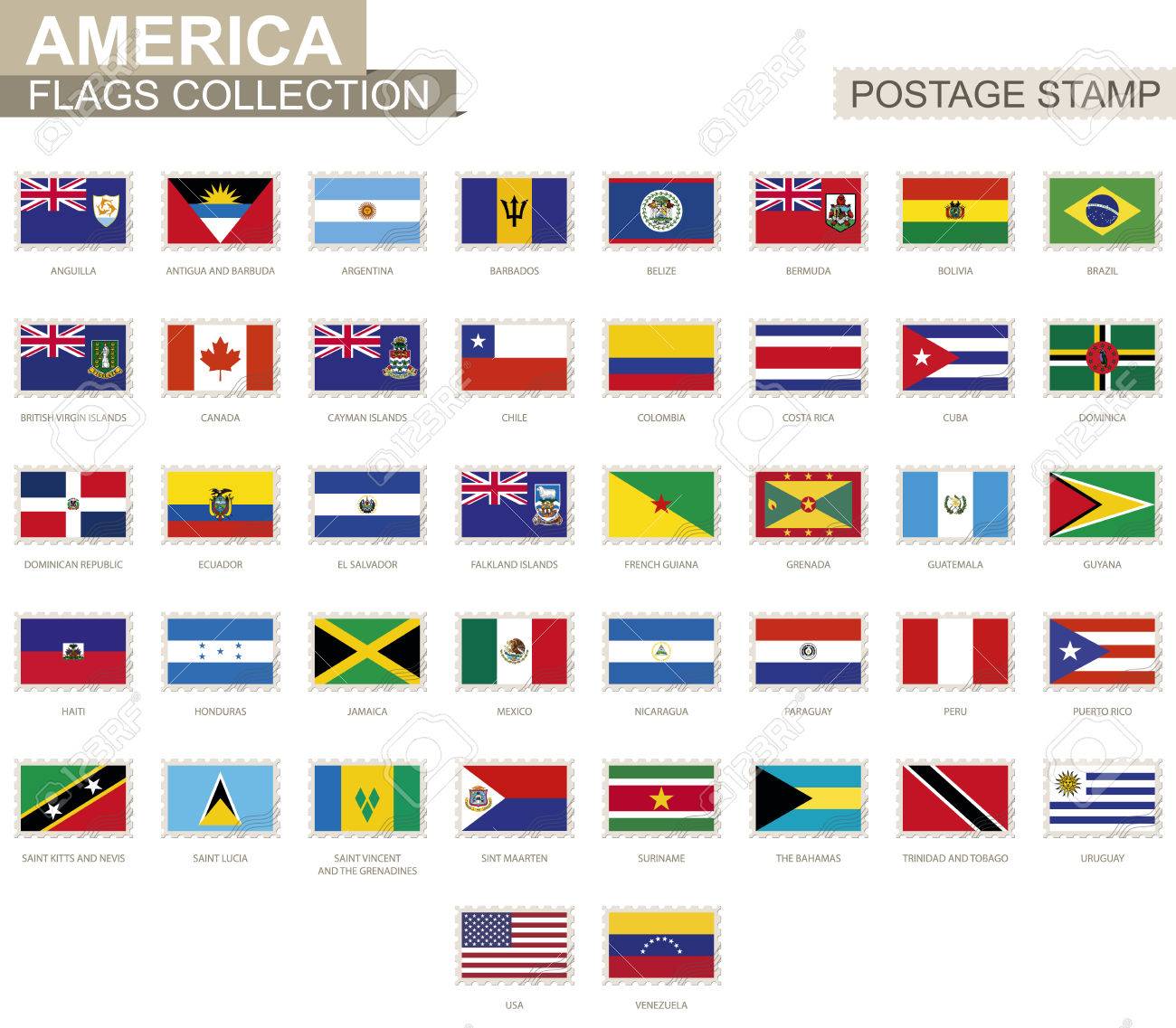 postage stamp with america flags set of 42 american flag vector