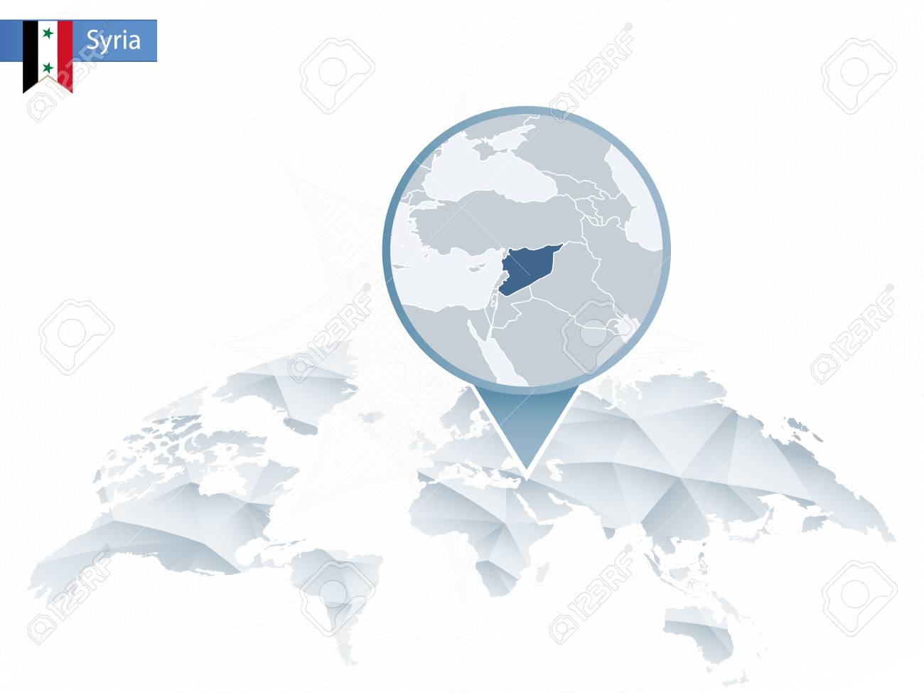 Carte Du Monde Arrondie Et Abstraite Avec Carte Détaillée De La Syrie