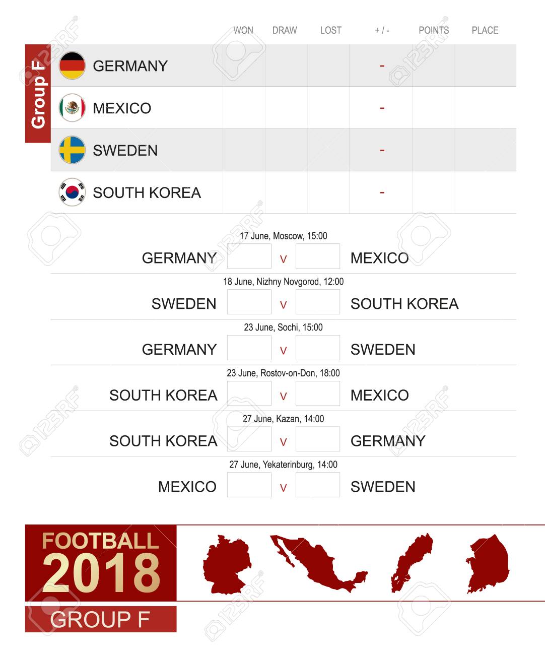 football 2018 group f match schedule design template royalty free