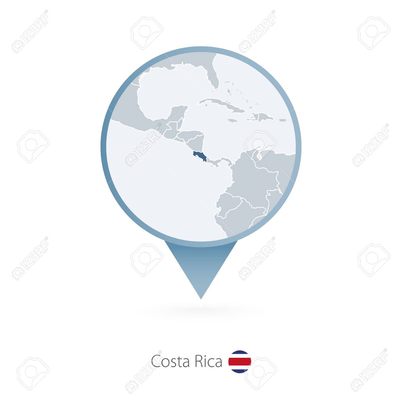コスタリカと近隣諸国の詳細な地図とマップピン ベクターの図 のイラスト素材 ベクタ Image