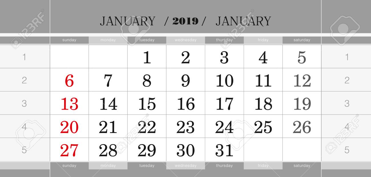 january 2019 quarterly calendar block wall calendar in english free quarterly calendar 2019