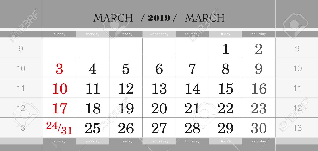 march 2019 quarterly calendar block wall calendar in english free quarterly calendar 2019