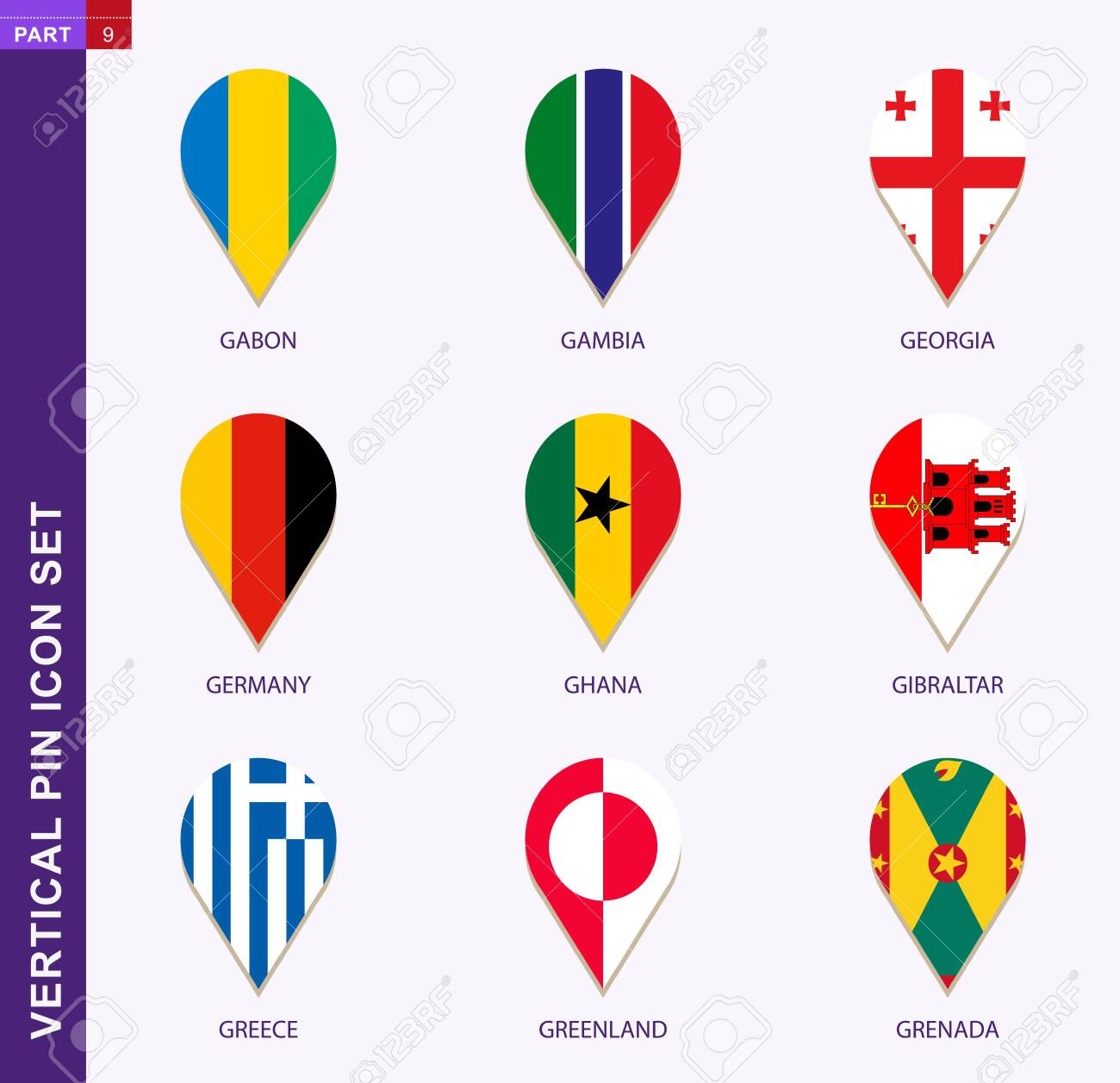 Vertical Pin Icon Set 9 Country Flag Gabon Gambia Georgia Royalty Free Cliparts Vectors And Stock Illustration Image 136002991