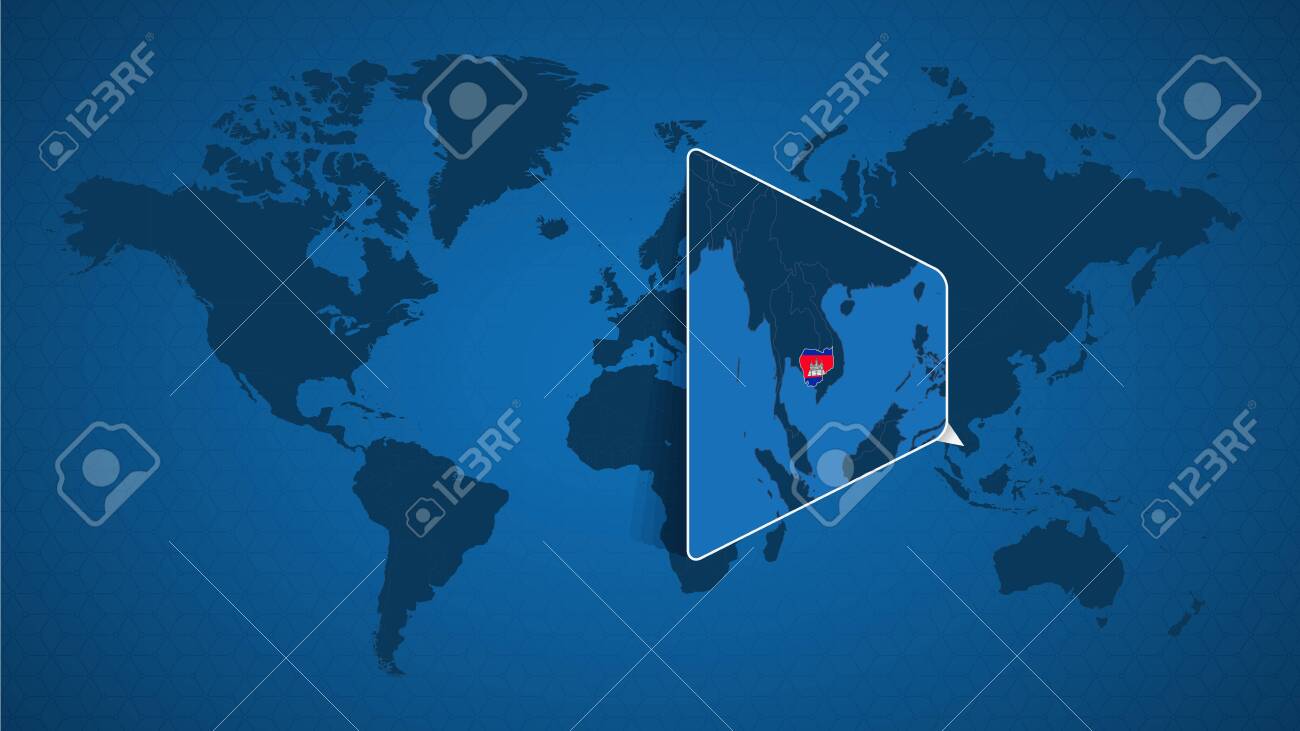 Detailed World Map With Pinned Enlarged Map Of Cambodia And Neighboring Royalty Free Cliparts Vectors And Stock Illustration Image