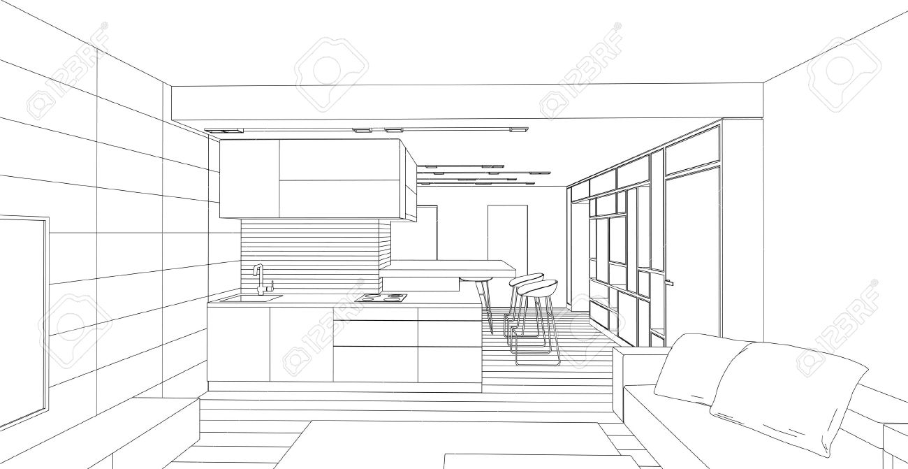 Room Design Drawing interior vector drawing. architectural design. living room royalty Room Design Drawing interior vector drawing. architectural design. living room royalty