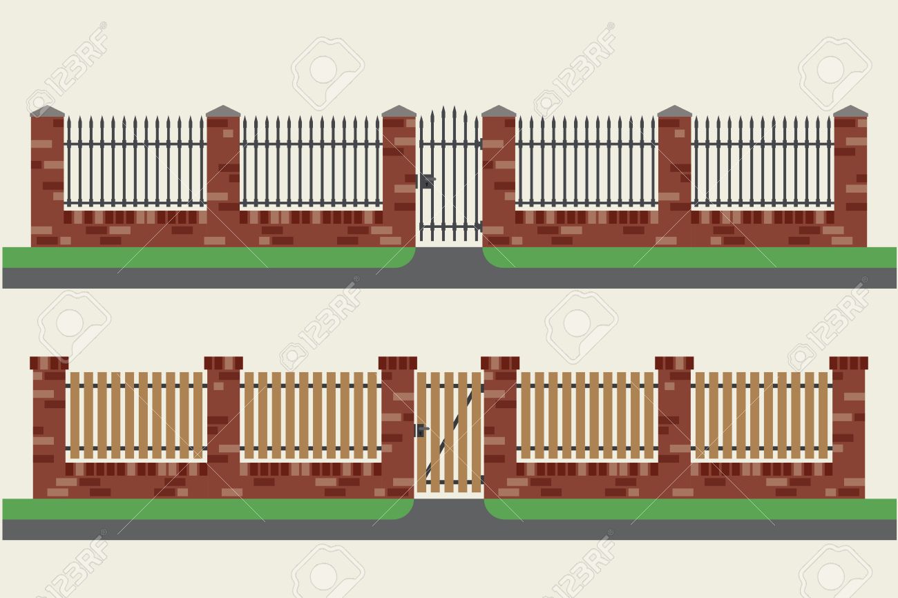 Brick Zäune Mit Holz- Und Metalleinsätzen. Zäune Und Tore In Flachen ... Brick Zäune Mit Holz- Und Metalleinsätzen. Zäune Und Tore In Flachen ...