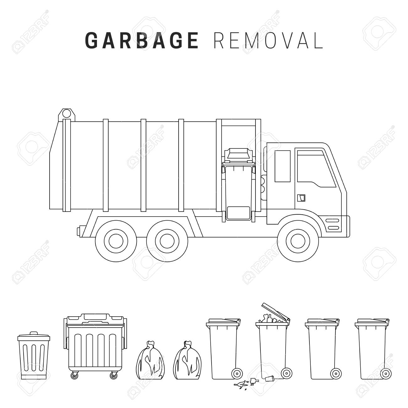 ゴミ取り線のイラスト ごみ収集車の線画 のイラスト素材 ベクタ Image 94778525