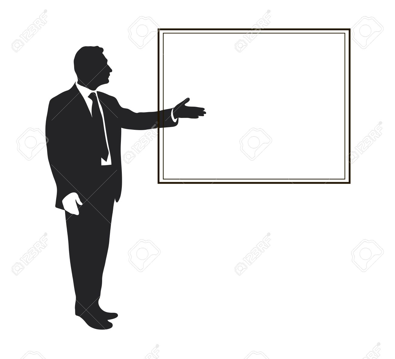 マネージャーは 重要なデータの優先順位 テキスト項目の目標に表示されます プレゼンテーション セミナー研修リーダー インフォ グラフィック 人間の シルエット ジェスチャを指しています ベクトル アイコン 黒と白 のイラスト素材 ベクタ Image