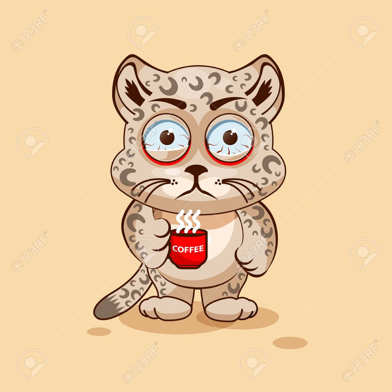 vector illustration isol emoji dessin anim caractre leopard cub nerveux avec tasse de caf autocollant moticne pour le site information graphique - Dessin Avec Emoji vector illustration isol emoji dessin anim caractre leopard cub nerveux avec tasse de caf autocollant moticne pour le site information graphique - Dessin Avec Emoji
