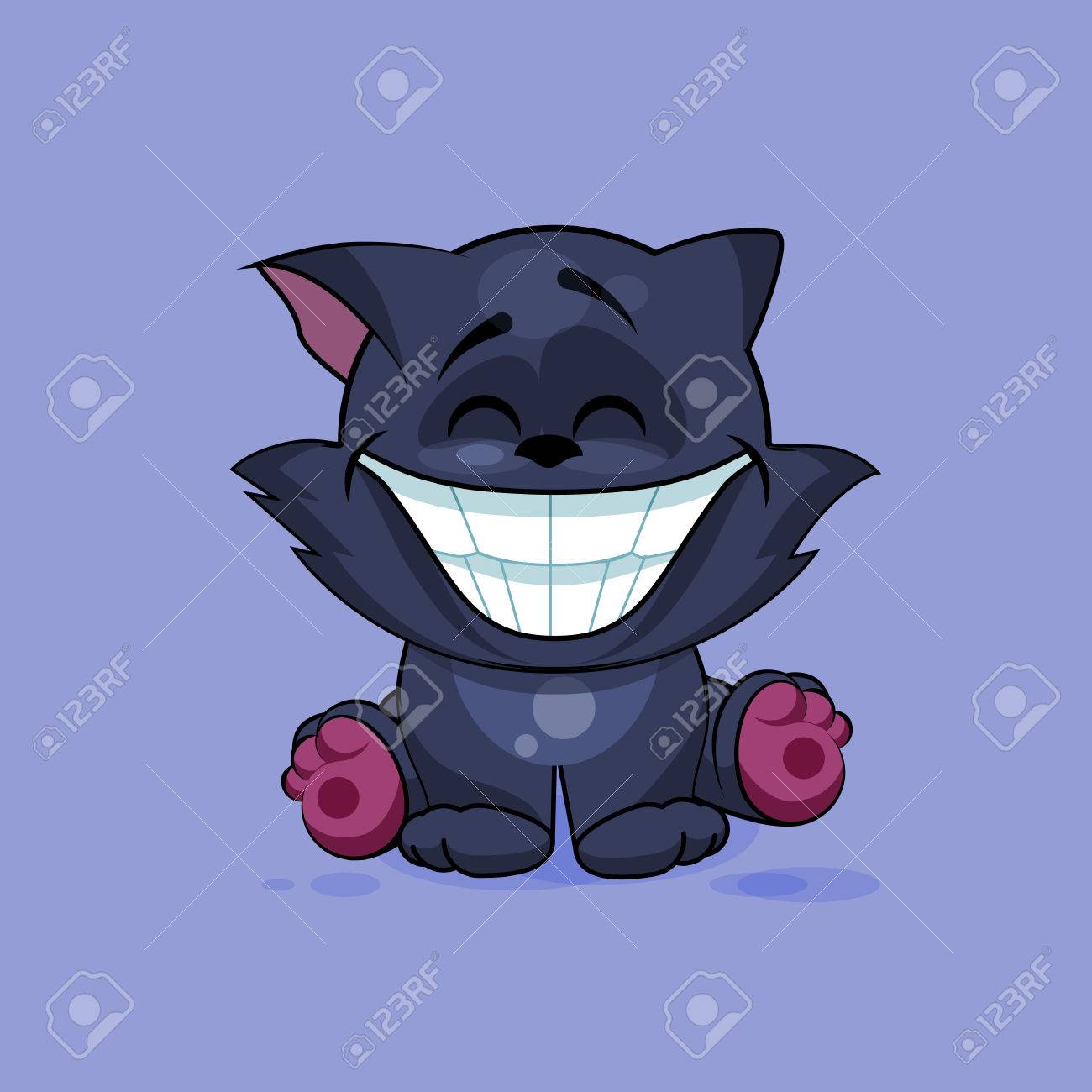 Vector Illustration Isolé Emoji Dessin Animé Caractère Chat Noir Avec Un Grand Sourire Dune Oreille à Lautocollant émoticône Pour Le Site