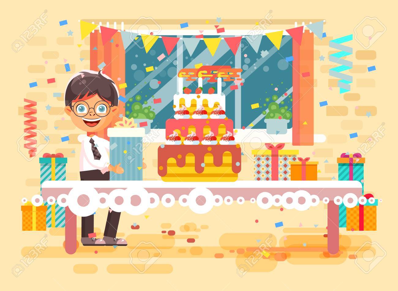 ベクトルイラスト漫画キャラクター子供 孤独なブルネットの男の子は 幸せな誕生日を祝う 吹かは ウィンドウの背景にキャンドルと紙吹雪フラットスタイルで贈り物 巨大なお祝いのケーキを与えますの イラスト素材 ベクタ Image ベクトルイラスト漫画キャラクター子供 孤独なブルネットの男の子は 幸せな誕生日を祝う 吹かは ウィンドウの背景にキャンドルと紙吹雪フラットスタイルで贈り物 巨大なお祝いのケーキを与えますの イラスト素材 ベクタ Image