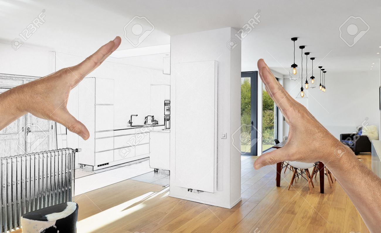 Geplante Renovierung Eines Modernen Luxus-Wohnzimmer Und Küche ... Geplante Renovierung Eines Modernen Luxus-Wohnzimmer Und Küche ...