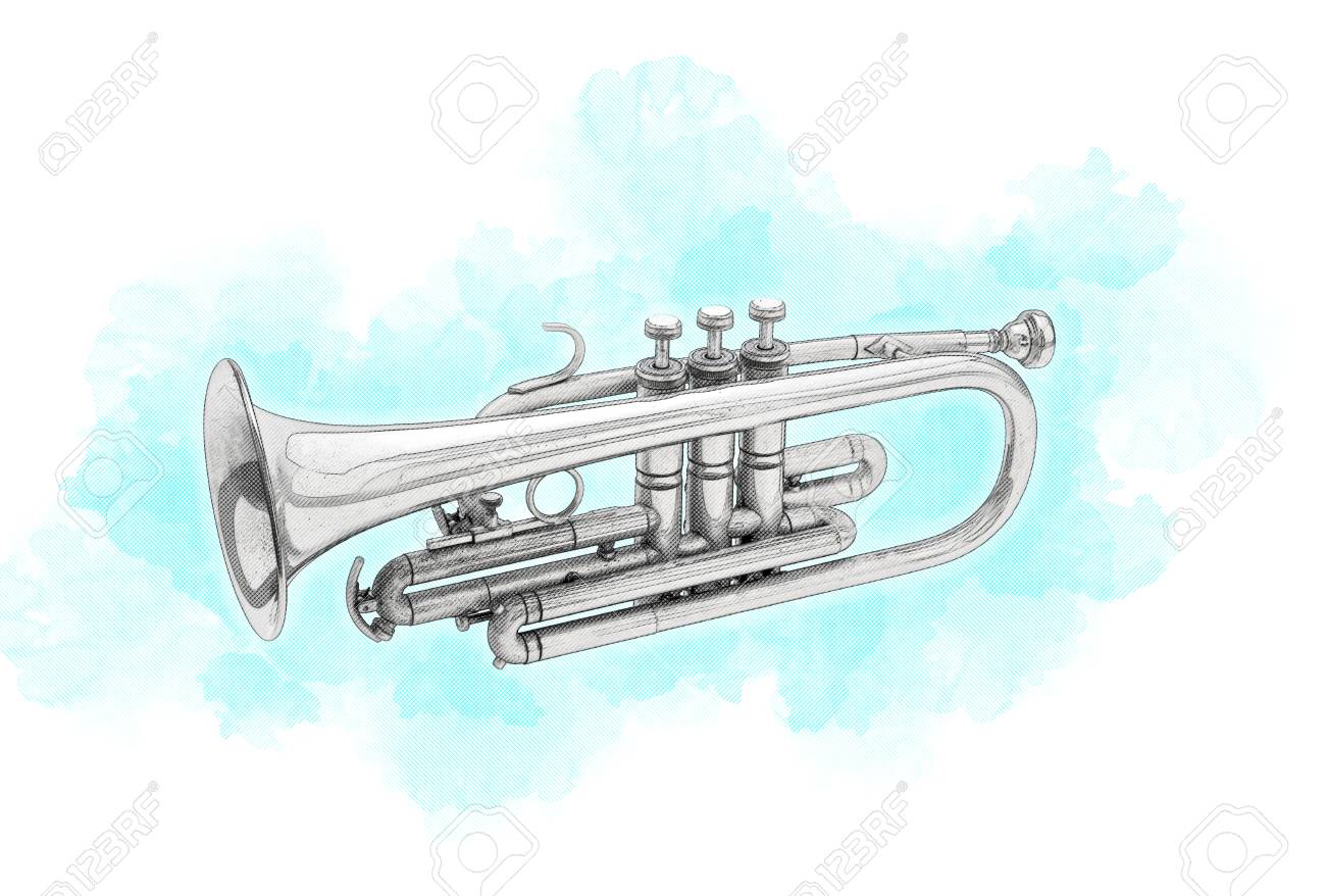 シルバートランペットのデジタルアートワークイラストの写真素材