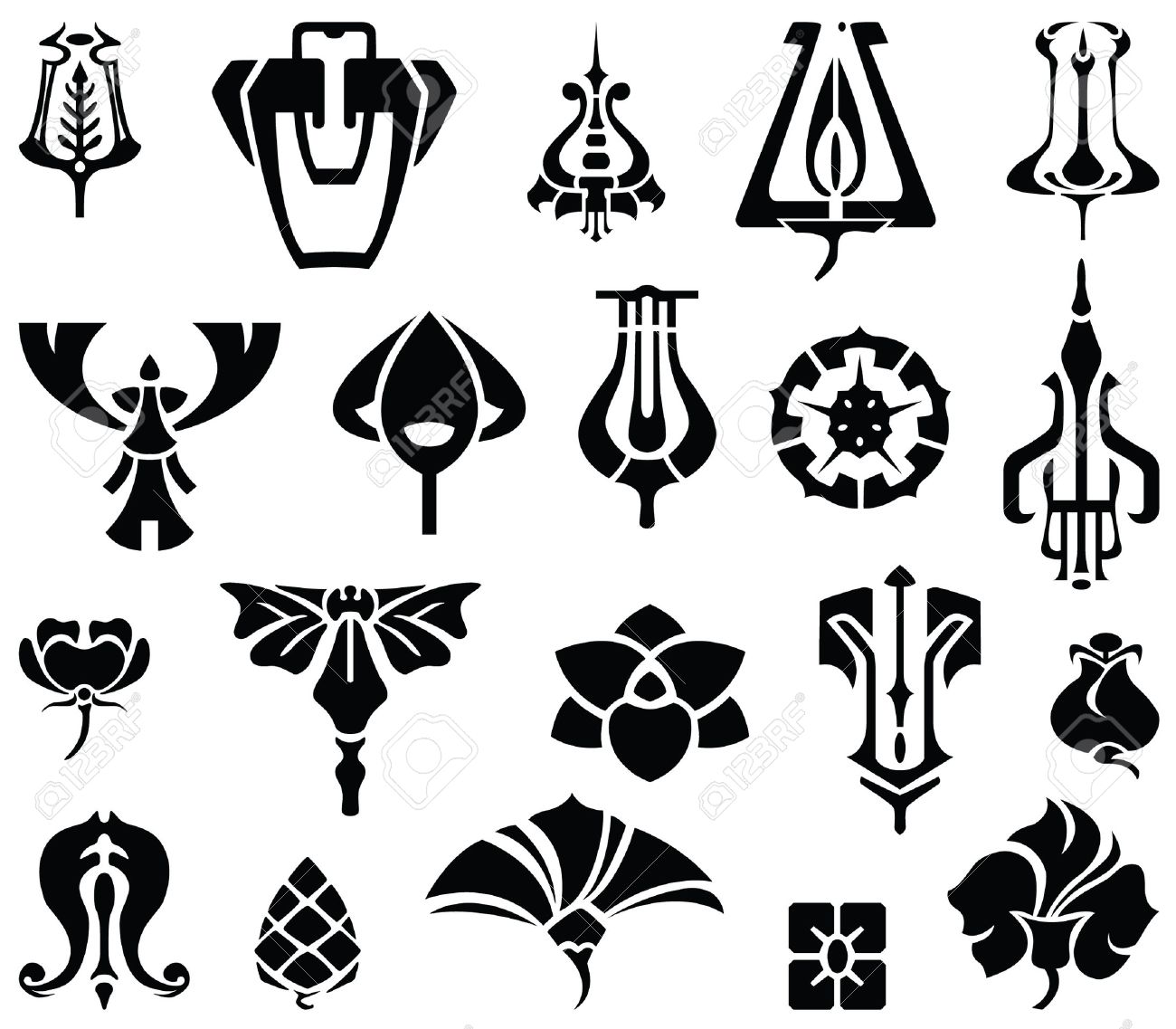 Art Deco Design Elements abstract plants element in style art-nouveau for decoration and Art Deco Design Elements abstract plants element in style art-nouveau for decoration and