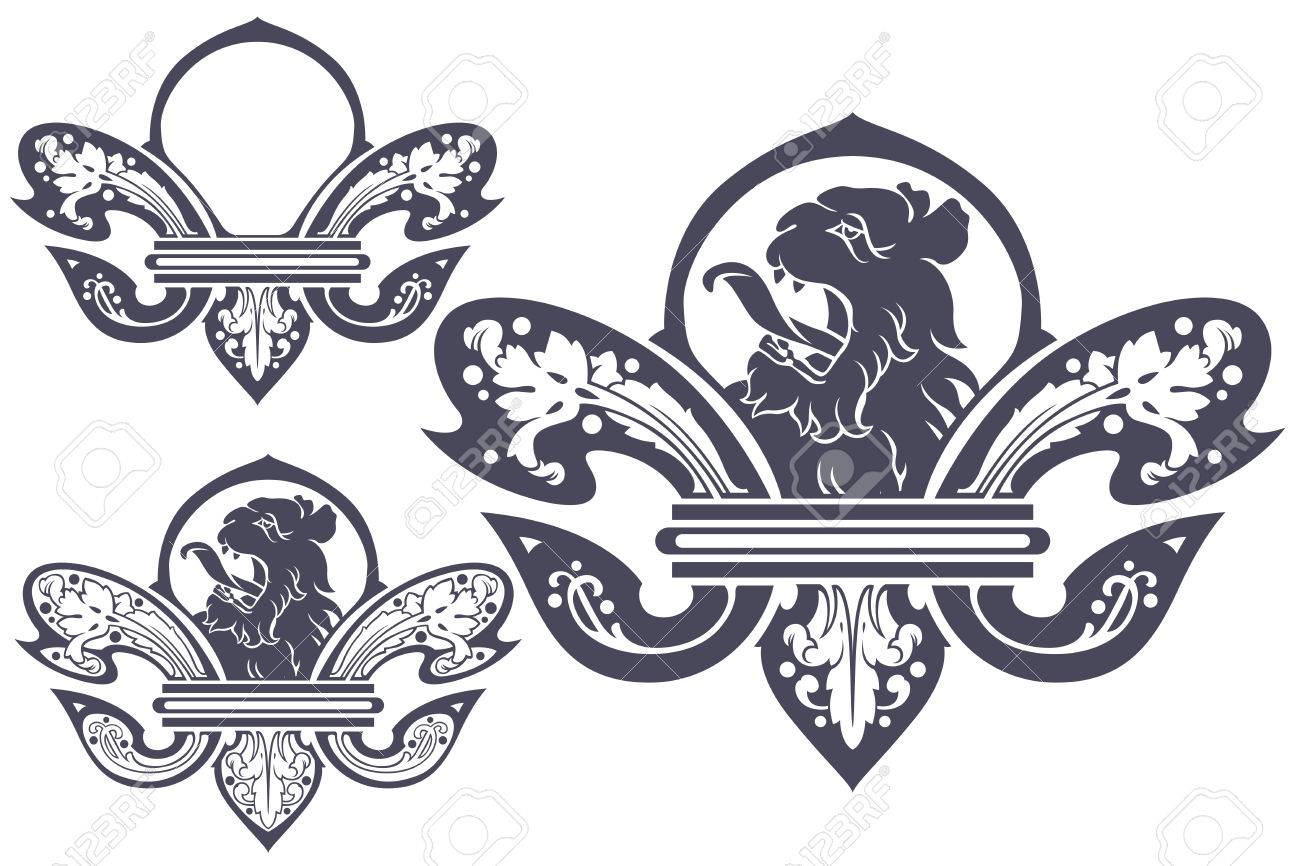 Vector Template Tattoo Heraldic Lily With A Lions Head In The