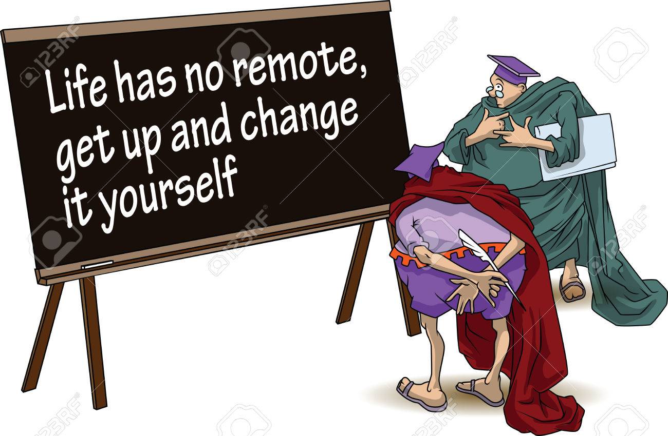 Funny Wise Men Discuss Inspirational Motivational Quote Life Has No Remote Get Up And Change It Yourself Royalty Free Cliparts Vectors And Stock Illustration Image 49540392