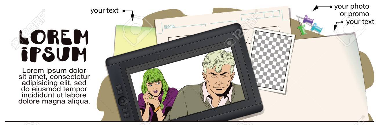 Illustration Stock Gens Dans Un Style Rétro Modèle De Présentation élèves Fille Aimante Je Regarde Un Gars Publicité De Vos Produits