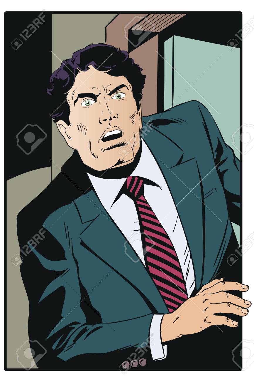 Stock illustration. Surprised businessman peeks out of doors. - 103035977 Stock illustration. Surprised businessman peeks out of doors. - 103035977