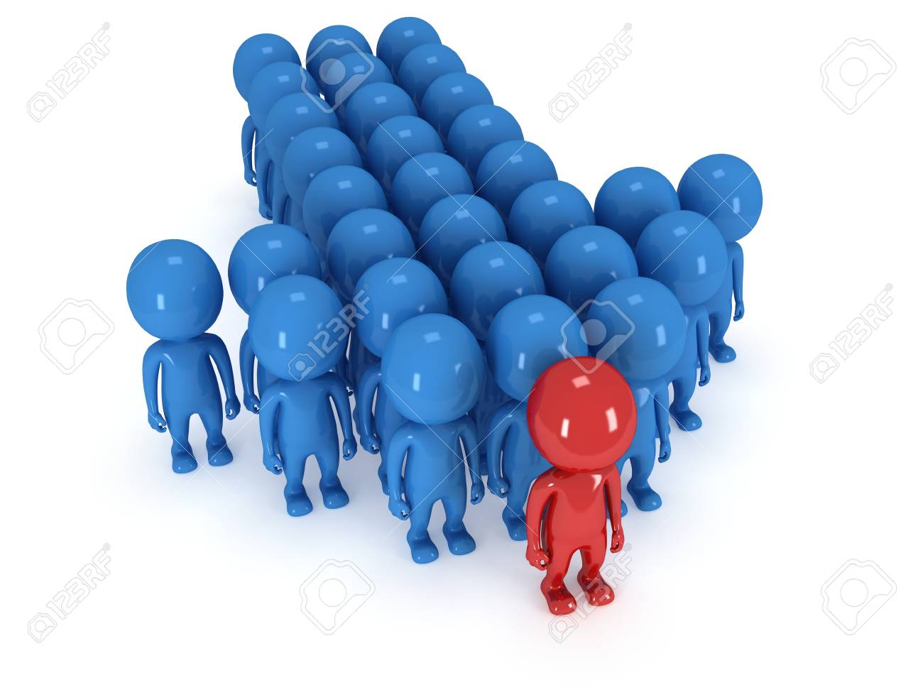 赤 Teamleader と様式化された青い人のグループは 矢印でホワイトに