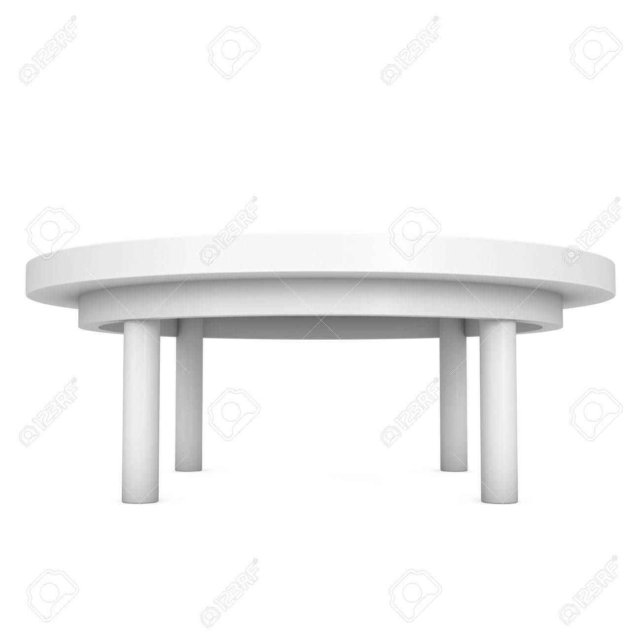 white round table 3d render isolated on white platform or stand round table template