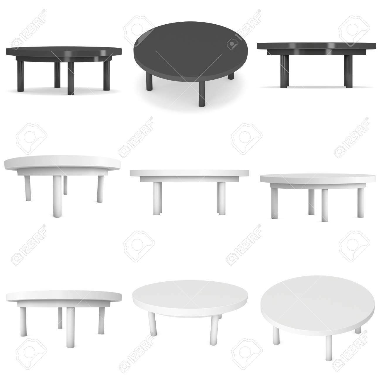 round table set 3d render isolated on white platform or stand round table template