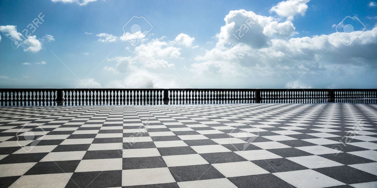 Checkered floor in city square. Livorno, Tuscany, Italy. - 20220083 Checkered floor in city square. Livorno, Tuscany, Italy. - 20220083