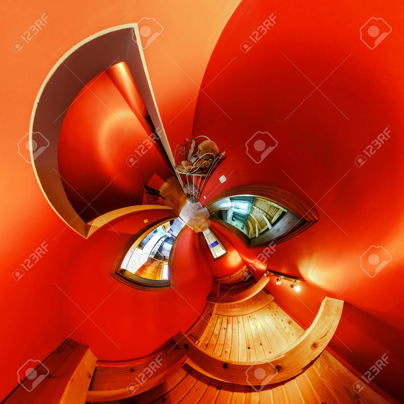 小さな惑星ビュー スタイル 空間歪曲のハウス インテリア の写真素材 画像素材 Image