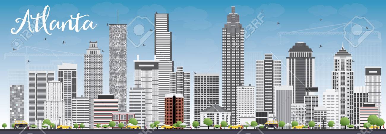 atlanta skyline with gray buildings and blue sky vector