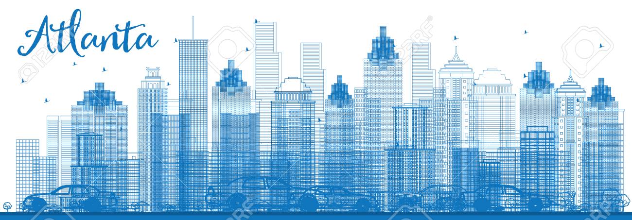 outline atlanta skyline with blue buildings vector illustration