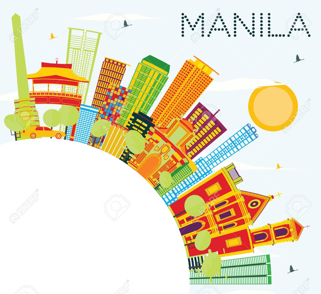 Manila Skyline With Color Buildings Blue Sky And Copy Space - 