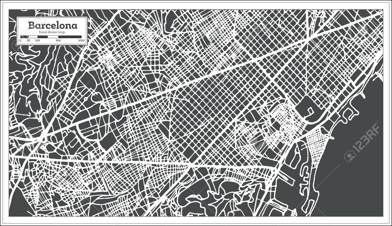 barcelona spain city map in retro style outline map vector