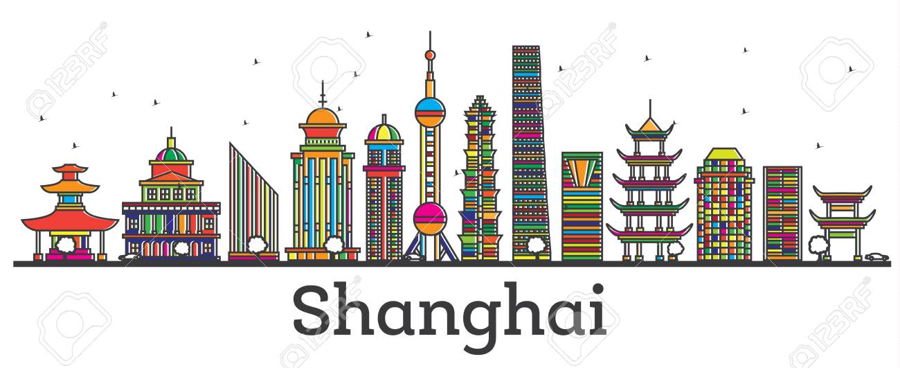 Outline Shanghai China City Skyline With Modern Buildings Isolated Royalty Free Cliparts Vectors And Stock Illustration Image