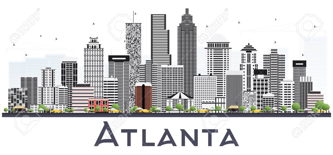 atlanta georgia usa city skyline with gray buildings isolated